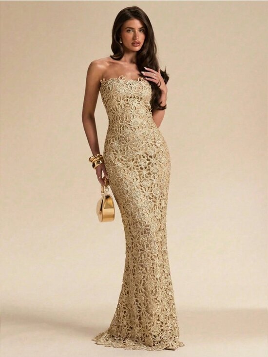 Dresses & Skirts - Gold Flower Textured Maxi Dress